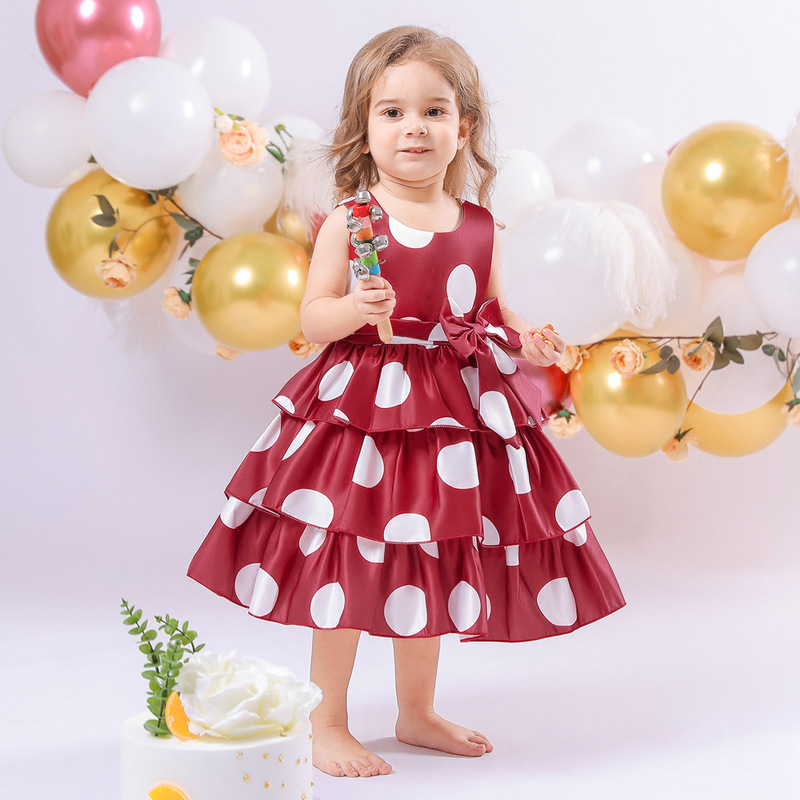 One-Year-Old Baby Amazon Cross-Border New Children's Princess Dress Printed Skirt Bow Dress Performance Christmas Girl