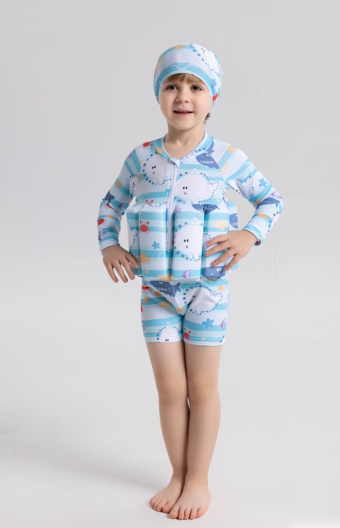 商品详情图_女童男童游泳衣连体女宝宝泳装儿童长袖冲浪服潮浮力