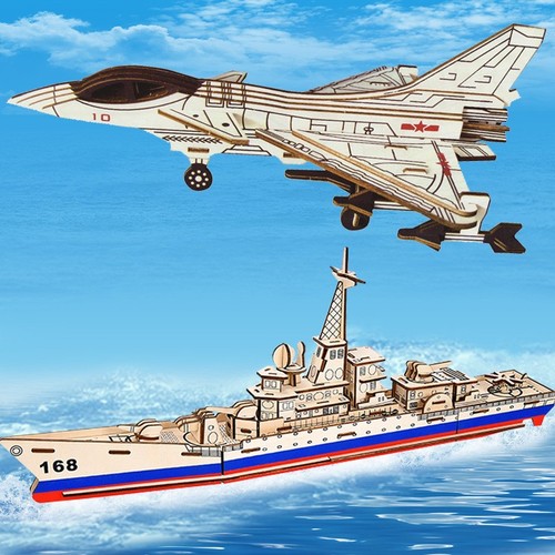 Wooden simulation aircraft assembly model children's 3D three-dimensional puzzle wooden handmade static aircraft model toy