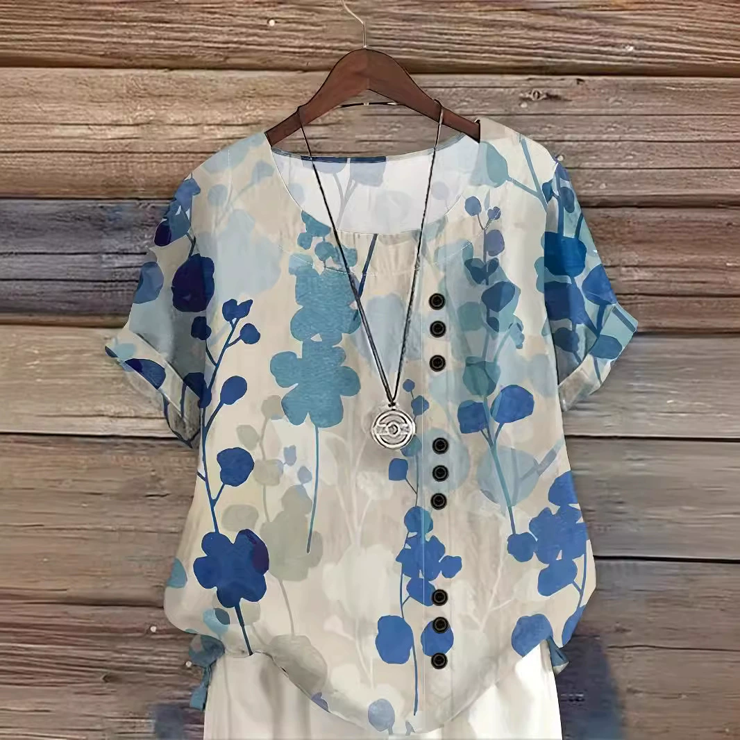 2024 летний новый стиль большой размер повседневный свободный хлопок с короткими рукавами с цветочным принтом футболка хит хлопчатобумажная женская одежда