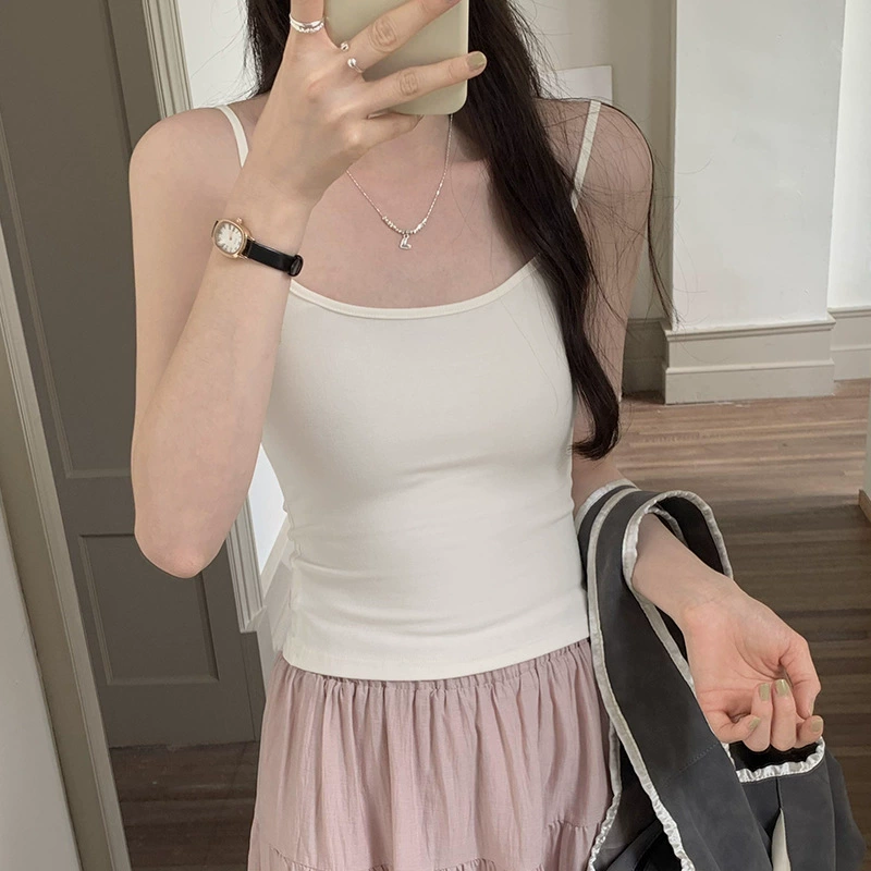 Летняя красивая внутренняя одежда для девочек на спине и груди с подушечками для груди, чтобы закрыть боковую грудь, короткая внешняя камзол, топ из чистого хлопка.