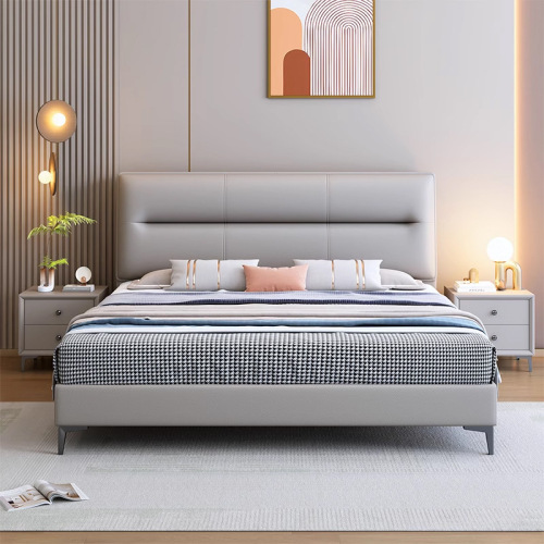 Modern simple leather art bed 1.8m master bedroom double bed 1.5m single bed soft leather bed for famous hotel rental room