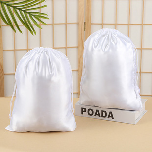 Wholesale Ready-Made Clothes Dust Bag Soft Imitation White Satin Silk Satin Large Drawstring Storage Bag