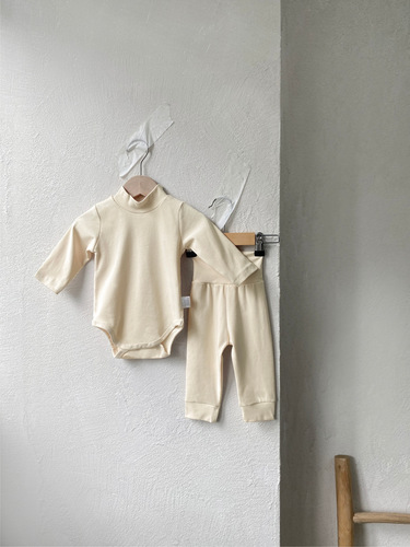 2026 Baby Autumn/Winter High Collar A-Grade Cotton All-in-One Suit + High-Waist Leggings Set Baby Home Clothing