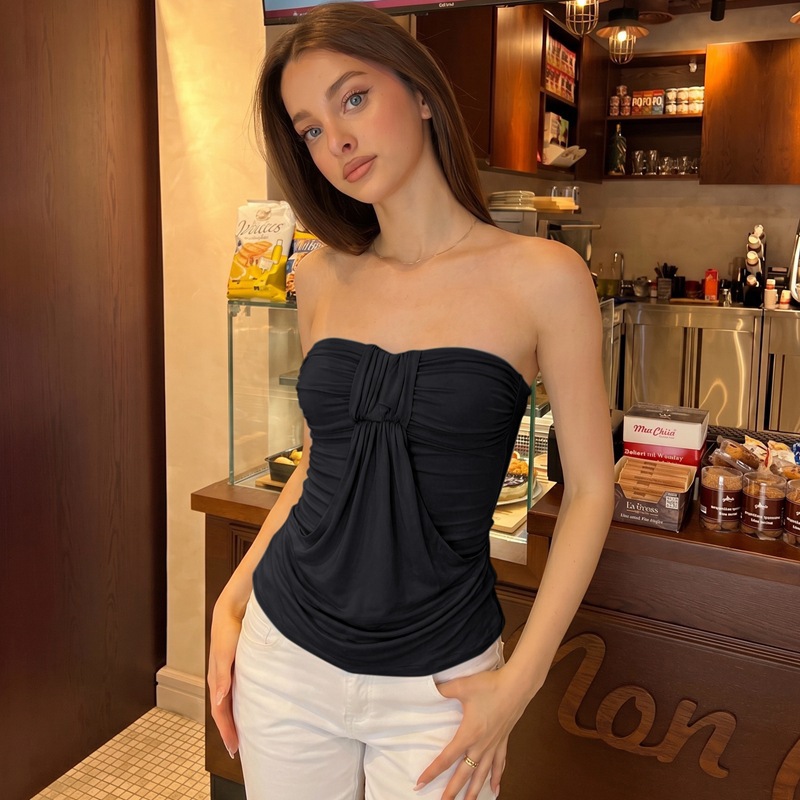 Europa y los Estados Unidos de comercio exterior ropa de mujer 2026 verano nuevo color sólido plegado de moda para limpiar el pecho y la espalda sexy chaqueta al por mayor image 3