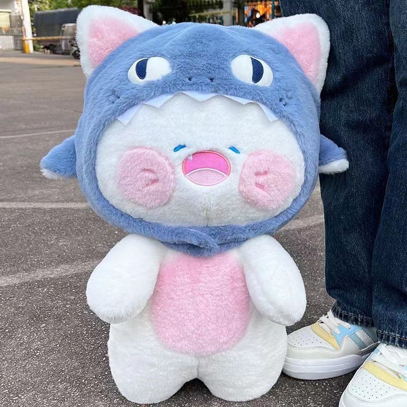 Tiktok mismo tiburón gato muñeca lindo gato de dibujos animados gato de peluche juguete máquina de agarre muñeca