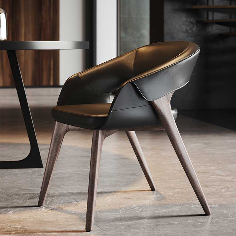 Designer Italian Minimalist Light Luxury High-End Ash Solid Wood Retro Leather Home Dining Chair Armrest Reception Book Chair