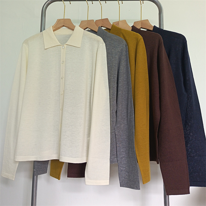 Spring and Summer New Style 18-Gauge Double-Ply 80-Count 100% Fine-Spun Pure Cashmere Turn-Down Collar Long-Sleeve Cardigan Knitwear for Women, Thin Style Spring and Summer New Style 18-Gauge Double-Ply 80-Count 100% Fine-Spun Pure Cashmere Turn-Down Collar Long-Sleeve Cardigan Knitwear for Women, Thin Style