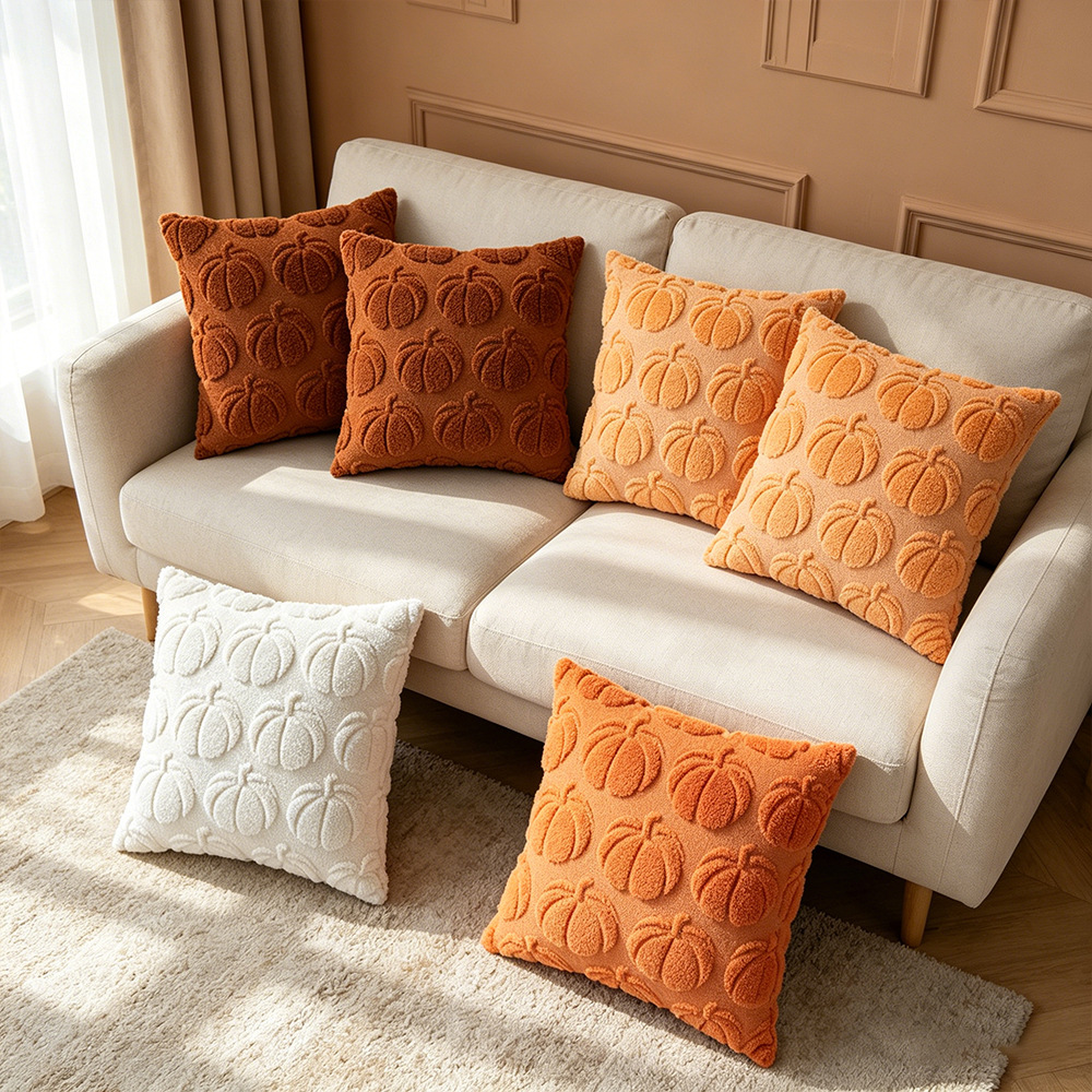 Halloween Embroidered Plush Pillow For Home Living Room Sofa Simple Cushion Cover Pumpkin Pillowcase Wholesale_voghion.com