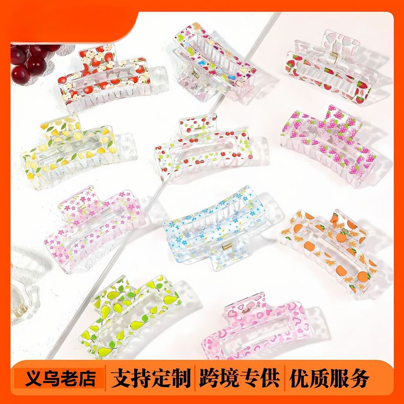 跨境UV碎花发夹透明水果印花万圣节鲨鱼夹夏季小清新抓夹头饰批发|undefined