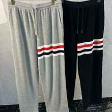 TB休闲裤雪花绒红白蓝四道杠抽绳设计休闲百搭男女同款阔腿长裤