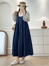 2025年秋装无袖背带连衣裙 日系森女纯色带宽松中长款女裙子