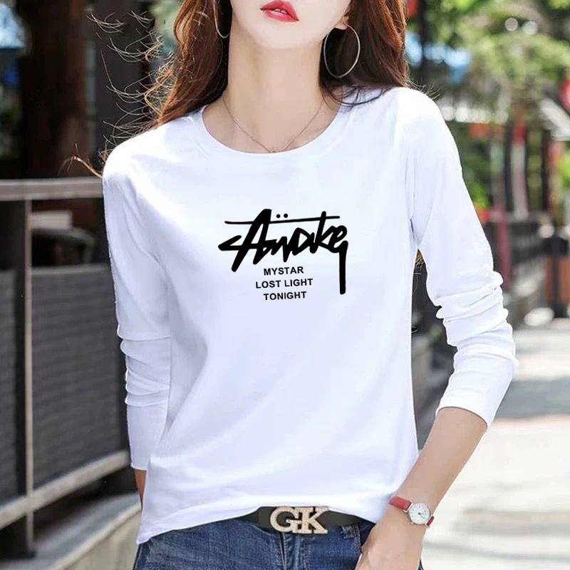 티셔츠 긴 소매 흰색 - 문자 A