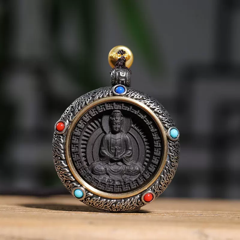 黑檀木雕八大守护神唐卡本命佛观音吊坠挂件弥勒佛木质文玩把件