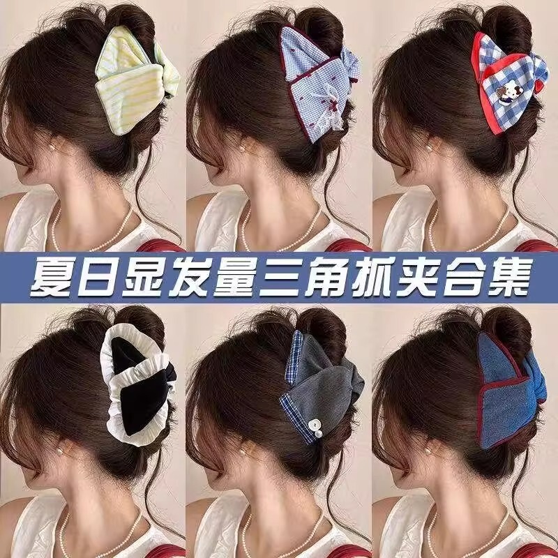 韓国サテン三角形ヘアピン女性のファッションリボンヘアピンハイエンドヘアピン春と夏のサメクリップ頭飾り|undefined