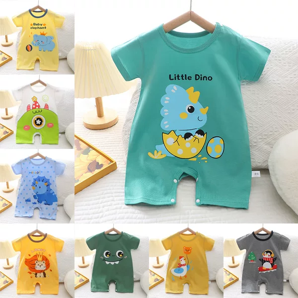 New Baby Crawling Clothes, All-Cotton, Summer New Style, Korean Version, Thin Short-Sleeved Jumpsuit for Boys and Girls, Children's Romper