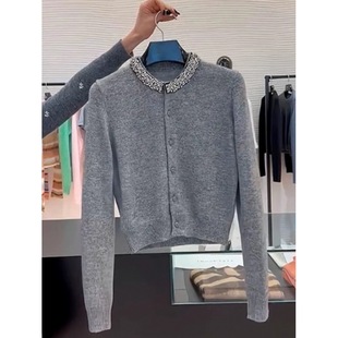 Heavy Industry Diamond Knitted Cardigan Commuter Age-reducing Fashion Spring New All-match Base Shirt Top