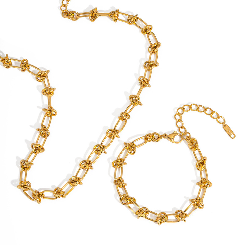 クロスボーダーステンレス鋼巻き結び目ネックレスブレスレット 18K ゴールド非退色ヒップホップスタイルジュエリー卸売|undefined