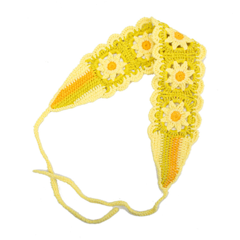 Francia cereza toallas triangulares mujeres primavera y otoño viajes padres-hijos gancho de punto flores hueco pañuelo de arte correa de pelo gorro