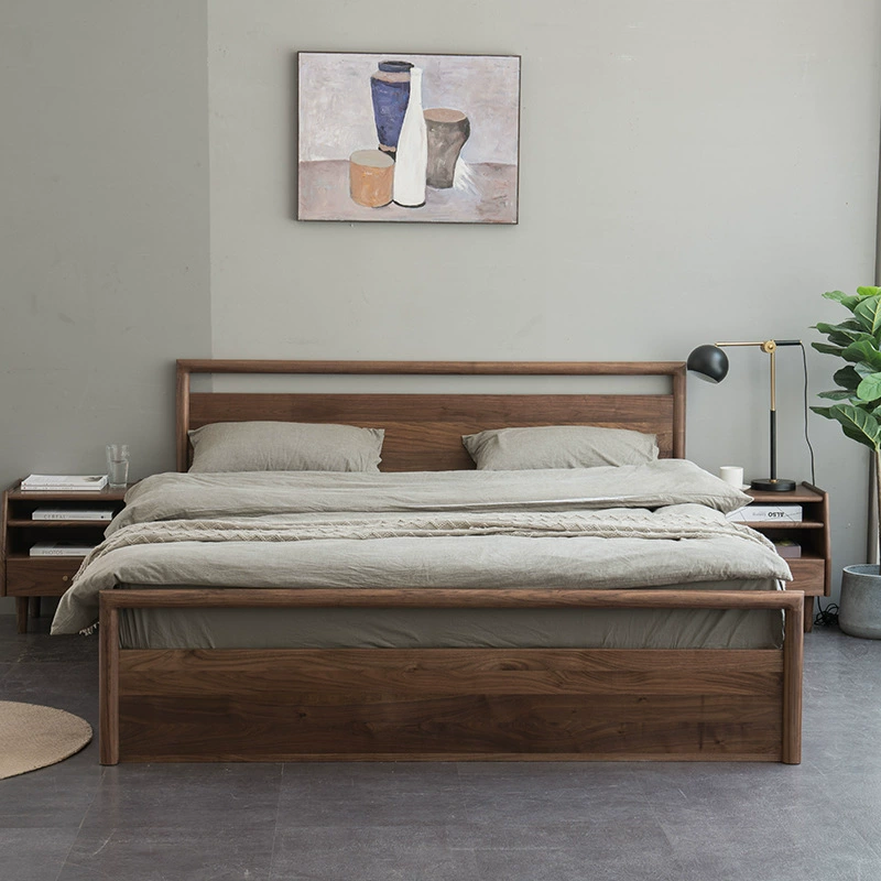 Современная Простая кровать для хранения из цельного дерева из черного ореха Многофункциональная кровать для хранения Спальня для хранения Высокая коробка Кровать Cherry