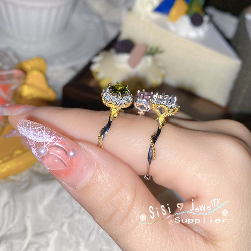 Sisi European and American wedding rings for women, bright olive green purple gemstone live ring, fashionable Titok live new product