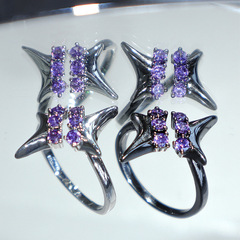 紫色芒星不規則對稱鋯石戒指女isn小眾輕奢高級感冷淡風開口調節