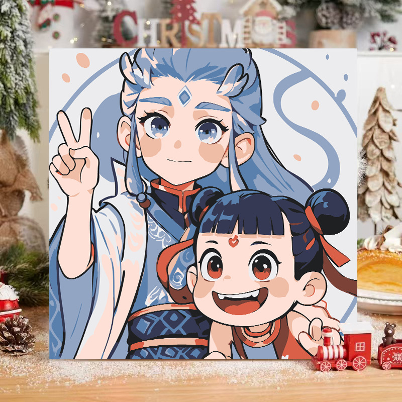 El niño prodigio de Nezha Naohai Diy pintura al óleo digital para colorear a mano Anime Ao Bing Nezha pintura al óleo pintura decorativa