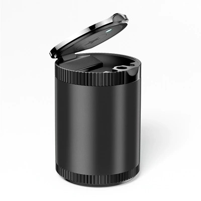 Factory wholesale car ashtray with cover multifunctional creative LED lights universal aluminum alloy car ashtray (Car ashtray) - black