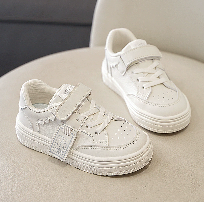 Children's white shoes, sneakers for men and women, sports casual footwear for leisure, autumn, trend of season, for teenagers, Korean style, soft sole