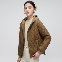 春秋外套女2025新品轻薄保暖百搭连帽时尚女士菱格夹克式棉服批发