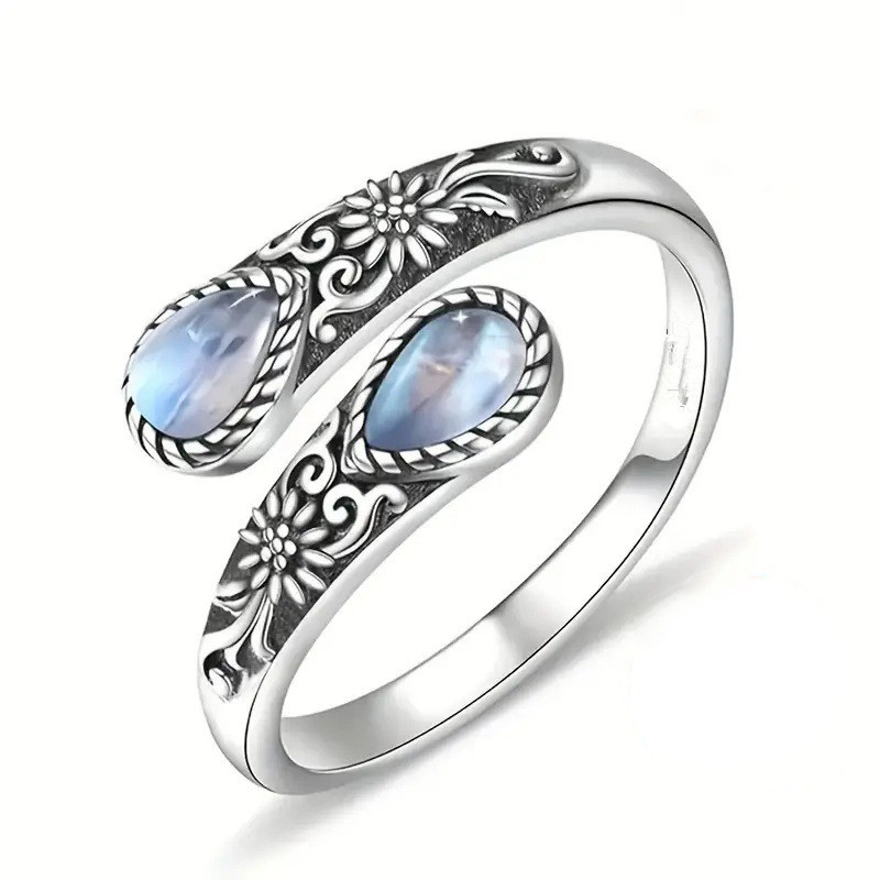 Verstellbarer Ring Mit Geometrischer Blume Und Wassertropfen_voghion.com