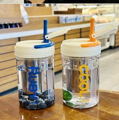 Plastic cup straw cup student water cup ins high-looking men and women bubble tea fruit tea with stainless steel tea warehouse