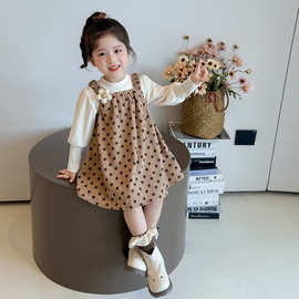 女童连衣裙秋装2025新款洋气儿童秋季圆点时髦背带裙宝宝公主裙子