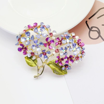 New fresh alloy enamel double-headed hydrangea brooch, versatile and elegant accessory for women's clothing (Yaxa sancaqları) - bf0061-double-bud-brooch-purple