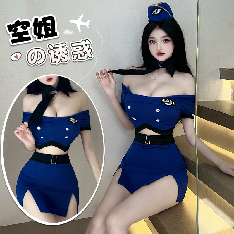 Sexy Lingerie Female Sexy Stewardess Uniform Temptation Hot Robe Couple Sex-Free Dating Pajamas for Hair
