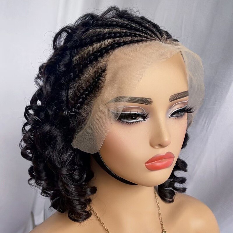 European and American Cross-Border Lace Full Real Hair Women's Wig Headgear 13X4 Front Lace Braid Roman Curly Short Curly
