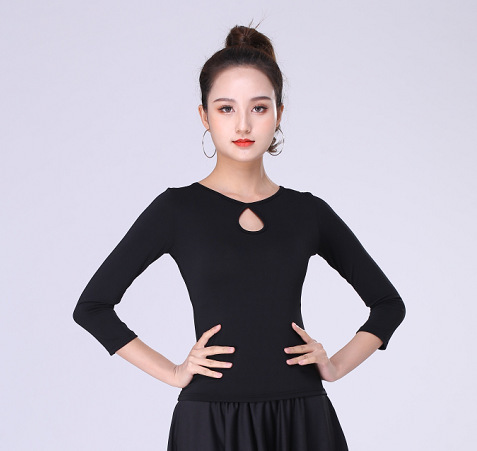 Women adult black Latin ballroom dance clothing female practise latin ballroom salsa dance dancing clothes hollow shoulder modern dance shirts for female