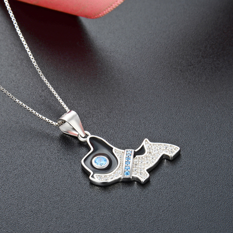 Temu transfronterizo venta caliente lindo colgante Pug collar mujer 925 plata esterlina goteo de aceite Pug collar collar