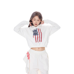 2025年秋季旗帜印花美式复古辣妹宽松连帽长袖卫衣女hiphop上衣