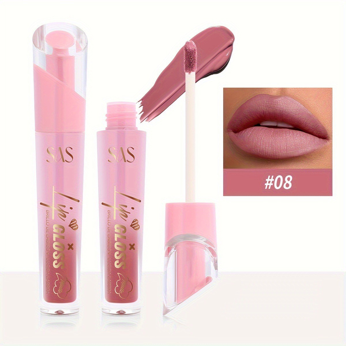 USHAS Esmalte de labios de punto transfronterizo europeo y americano, esmalte de labios de textura mate de terciopelo impermeable natural y duradero SAC024A B