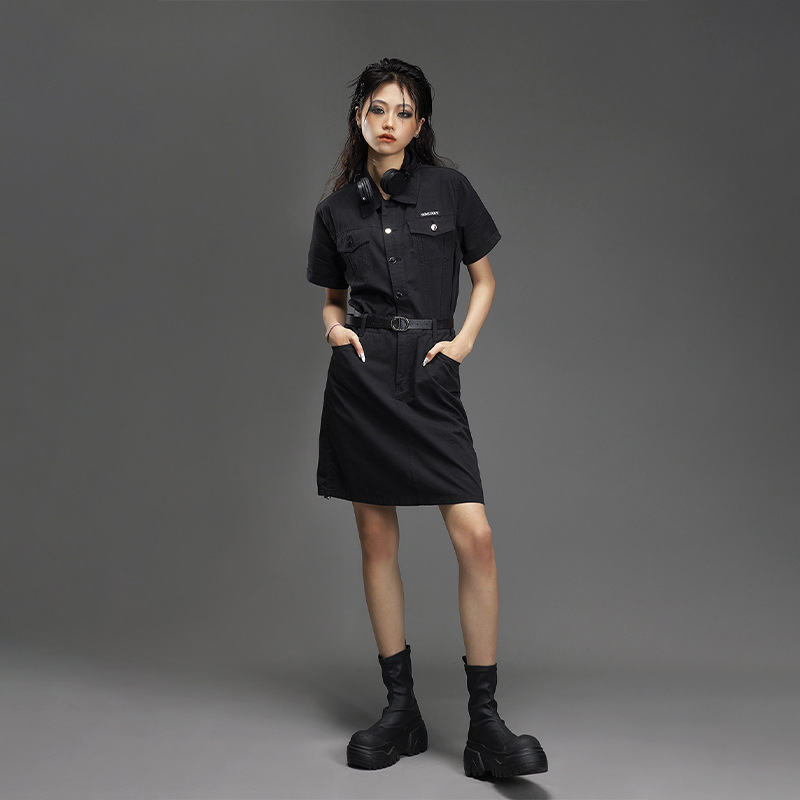 Special Offer: 142 Yuan. Tuogu Trendy Brand Workwear Functional Dress for Women, Drawstring Loose Versatile Mid-Length Dress