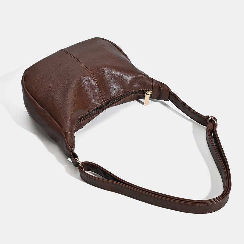 Retro Lazy Style Versatile Women's Underarm Handbag - Trendy Maillard Soft Leather Large Capacity Shoulder Bag - Thumbnail 3