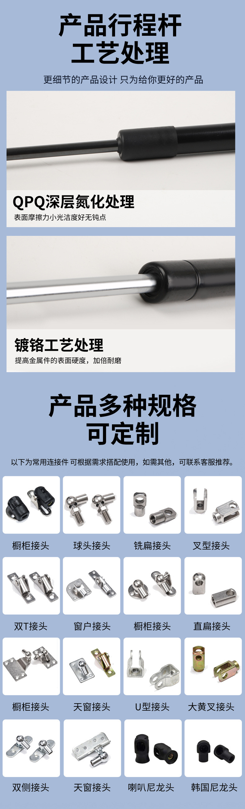 Car trunk support rod, car cover, gas spring, bus door, hydraulic support rod customized interface