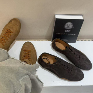 Autumn 2024 Ballet Vintage German Training Classic Lazy Jogging Shoes Genuine Leather Handmade Pleated Loose Lace-Up