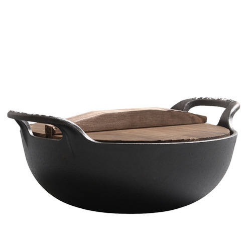 Cast Iron Yuanbao Pot Thickened Stew Pot Small Stir-Fry Pan Household Non-Coated Iron Pot Old Style Soup Pot Induction Cooker Compatible