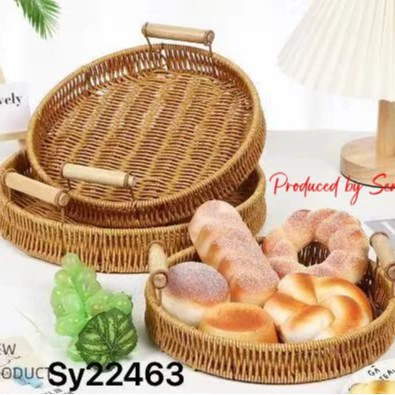 Имитация ротанга тканый поднос Фруктовая тарелка бинауральная корзина из ротанга тканая Паровая хлеб корзина для завтрака Японские пельмени корзина для хлеба десертная корзина