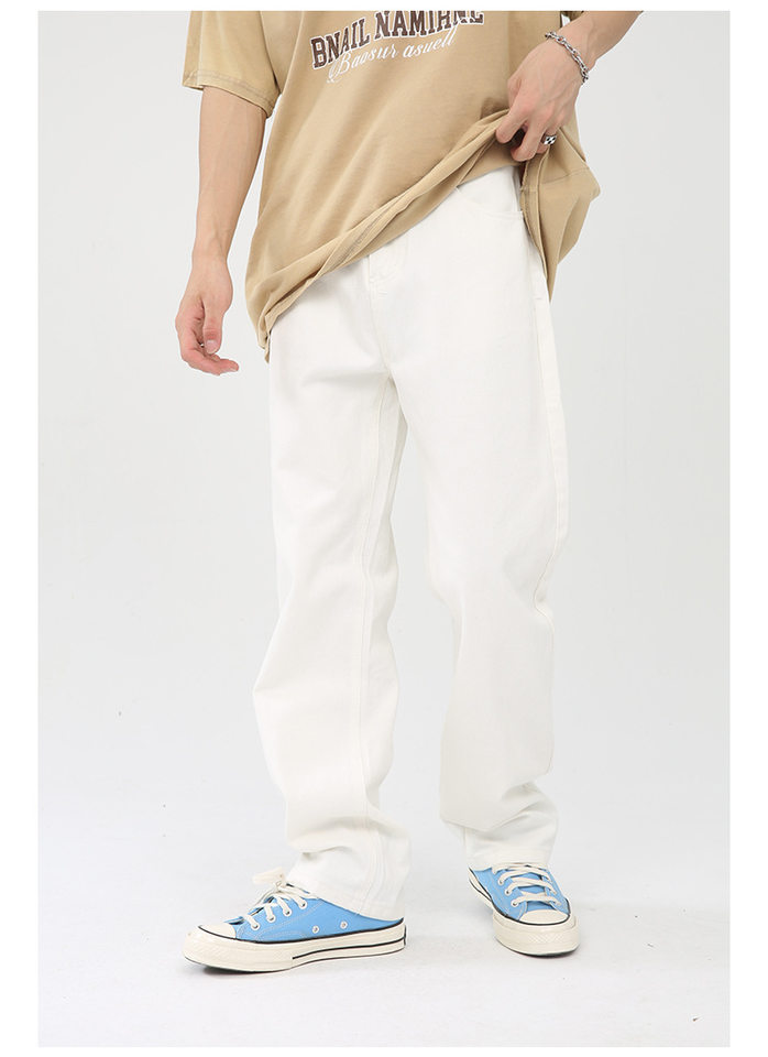 Quần jean nam ống rộng phong cách Hàn Quốc, quần dài denim thoải mái dễ phối đồ — Màu trắng, Màu vàng bùn, Màu đen, Xanh denim chi tiết 8