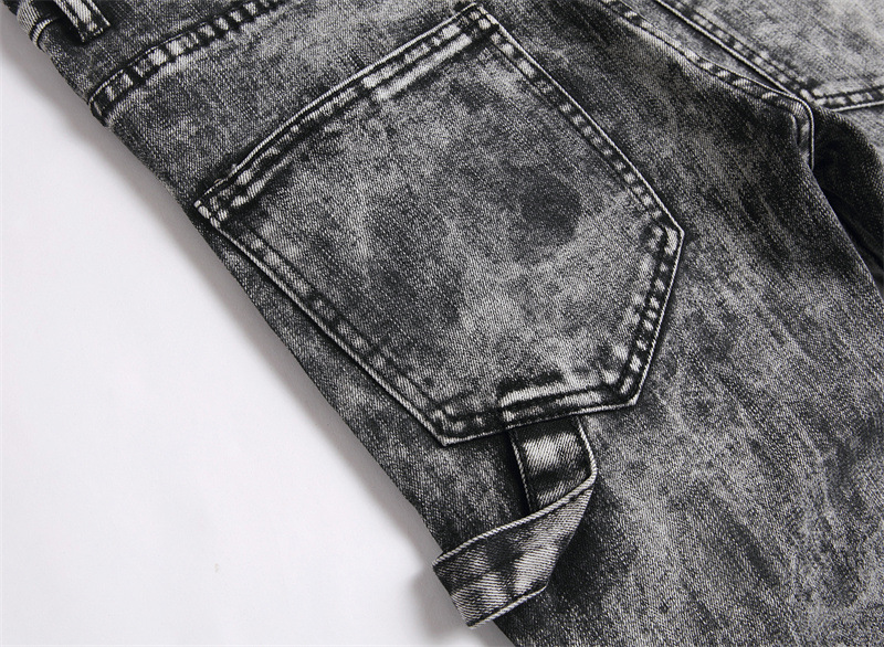 Jeans elasticizzati slim fit da uomo, primavera 2025, pantaloni alla moda con lavorazione pesante e strass a vita media, lunghi in cotone, neri, grigi e blu_voghion.com