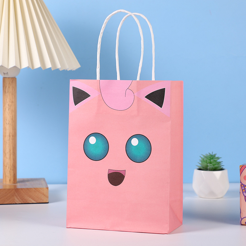 Nueva bolsa de fondo cuadrado de dibujos animados lindo bolsa de papel Kraft para llevar bolsa de embalaje bolso al por mayor logotipo imprimible