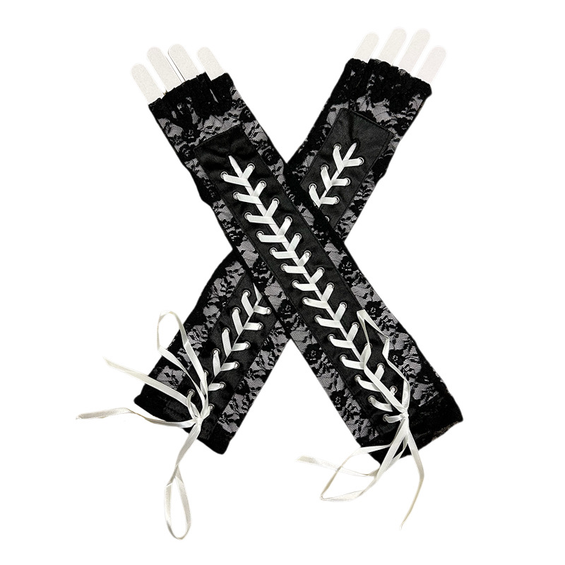 Miskon sexy medio dedo guantes de las mujeres largas con cordones mangas punk fiesta de halloween